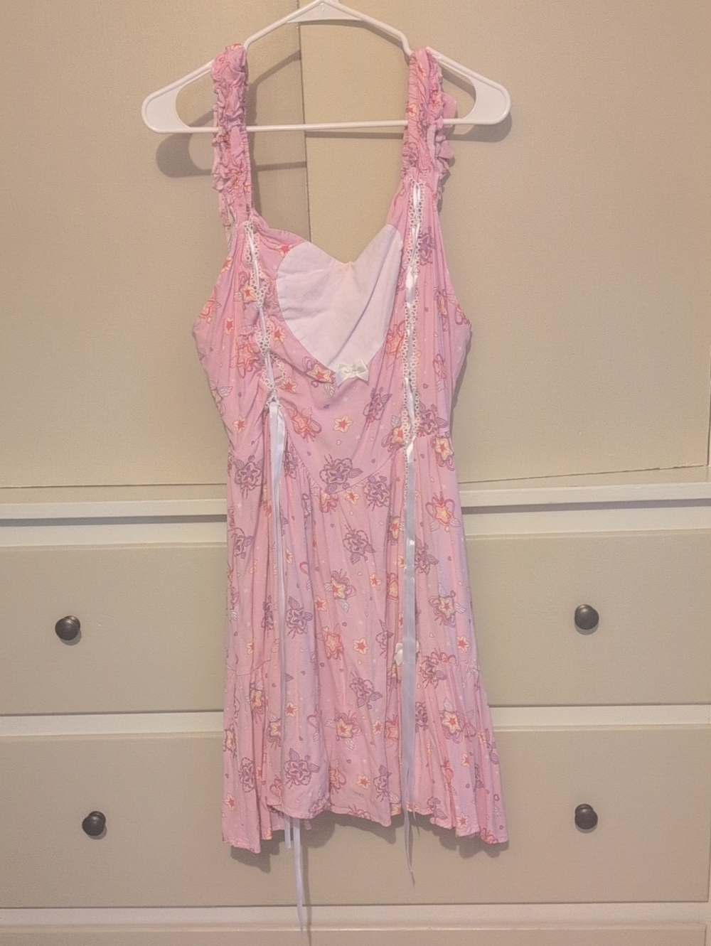 Pink Floral Ruffled-Strap Magical Girl Pattern Dress